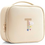 Vlando Mother Day Gift,Initial A-Z Makeup Travel Bag, Personalized Gifts for Friendship Bridesmaid Thank You TeacherLetter T