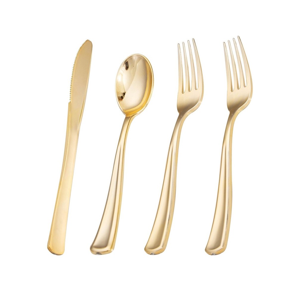 Liacere 200Pcs Gold Plastic Silverware-Gold Plastic Cutlery - Disposable Silverware include 100 Forks 50 Spoons 50 Knives Perfect for Parties & Weddings & Restaurants &Christmas & New Year
