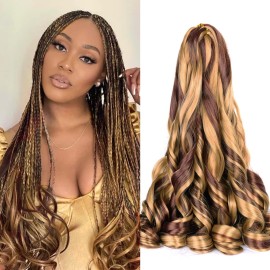 Curly Braiding Hair 8 packs Spanish Curly Crochet Hair P27/33 Bouncy Braiding Hair Extensions 24 Inch Pre Stretched French Curl Braids Hair (24 Inch Pack of 8,P27/33)