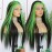 ANDRIA Straight Glueless Lace Wigs Synthetic Long Silk Straight Natural Wig Heat Resistant Fiber Black and Green Skunk Stripe Colorful Wig With Baby Hair For Black Women 24 Inches