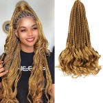French Curl Braiding Hair Color 27 Goddess Box Braids Pre Looped Crochet Box Braids 14 Inch French Curl Crochet Braids with Curly Ends Wavy Curly Braiding Hair Extensions (7 Packs)