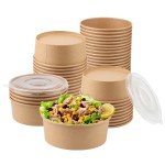 Belinlen 36oz 50 Sets Large Kraft Paper Bowls with Lids, Disposable Bowls with Lids, Paper Salad Bowls, Paper Food Container with Lid Perfect for Hot/Cold Food, Soup, Salad, Ice Cream