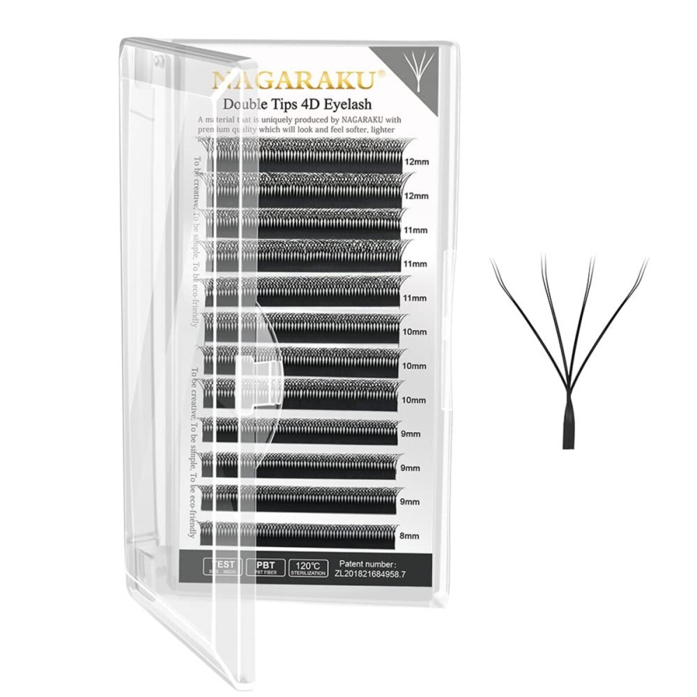 NAGARAKU Double Tips 4D W Eyelash Extensions Supplies Thick w lash 0.07mm C curl 11mm Premade Fans Russian Volume Faux Mink Matte 12 rows Cluster pre Fanned Eye Lashes