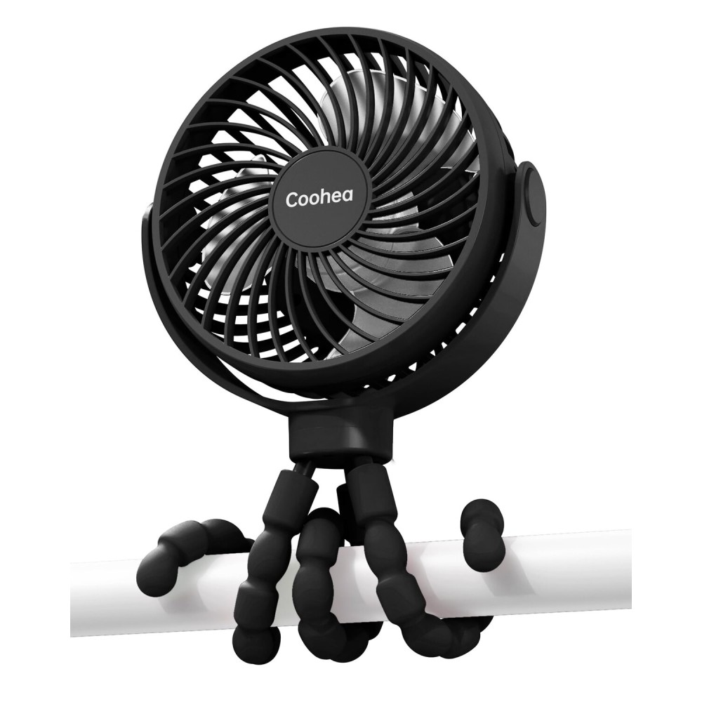 Coohea Stroller Fan Clip on for Baby, 4000mAh Rechargeable Battery Operated, Flexible Tripod, 3 Wind Speed, 360 Rotatable, Small Cooling Portable Fan for Car Seat Crib Golf Cart Bike Treadmill, Black