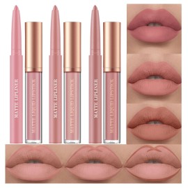 BestLand 6Pcs Matte Liquid Lipstick and Lip Liner Set, Non-Stick Cup Not Fade Waterproof 24 Hour Lip Gloss Nude Brown Lip Liner Pencil for Women, labiales mate 24 horas originales (Set E)