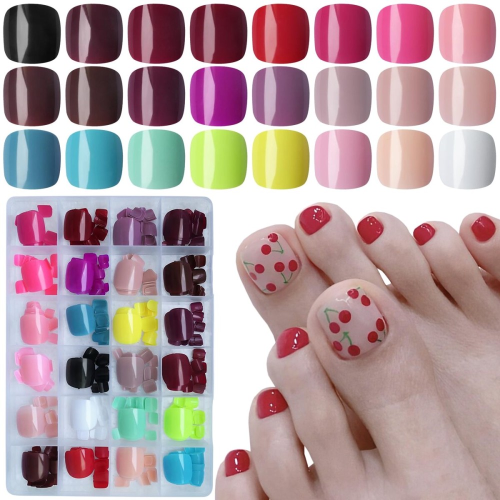 LoveOurHome Press on Toenails for Women Fake Toenails with Glue Tabs576pc Toe Nails Press on Toe Nails Short Square Glue on Toenails Full Cover Artificial False Toenail Acrylic Toe Nails Pedicure