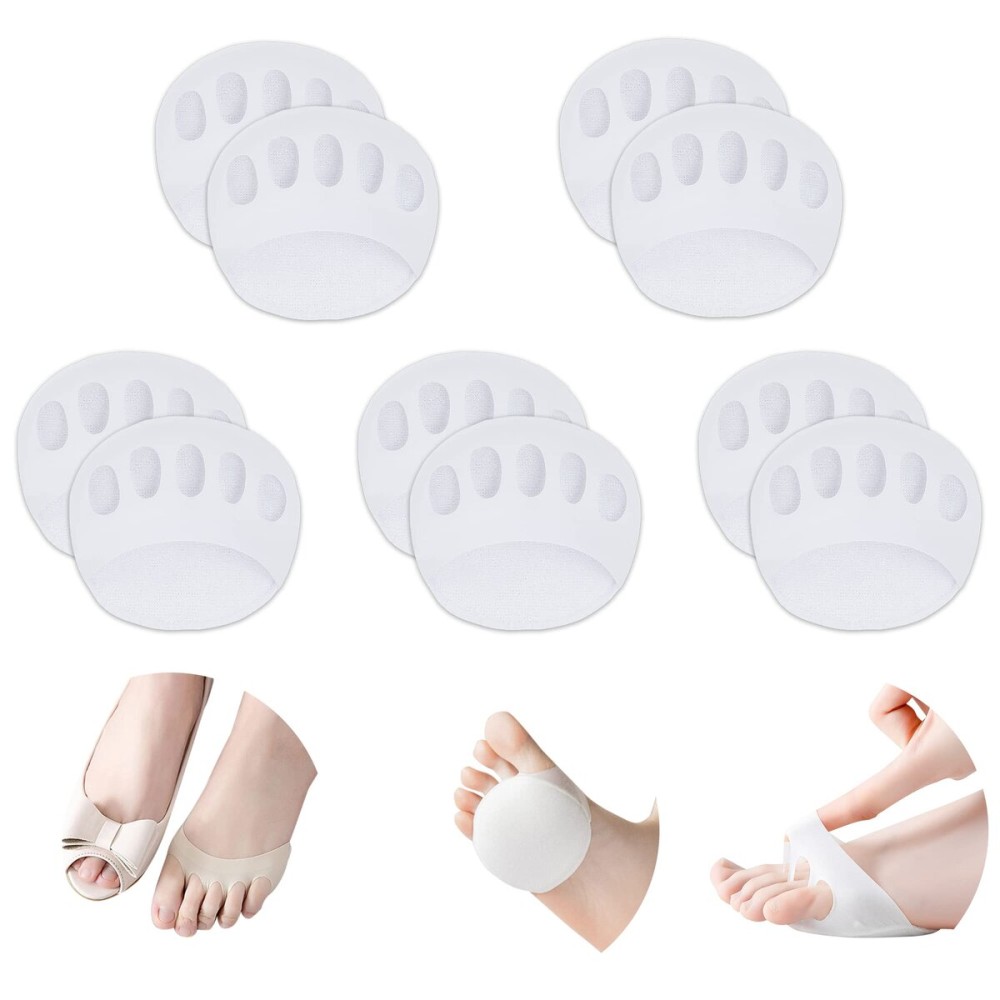 Ball of Foot Cushions Honeycomb Fabric Metatarsal Pads Invisible Socks Pads for Women and Men Reusable Forefoot Pads (5 Pairs-White)