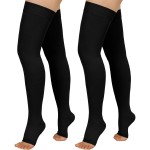 Totexil 2 Pairs Compression Stockings for Women & Men, 20-30mmHg Thigh High Compression Socks, Open Toe Medical Compression Socks with Silicone Dot Band-Best Support for Nursing Sports Varicose Veins