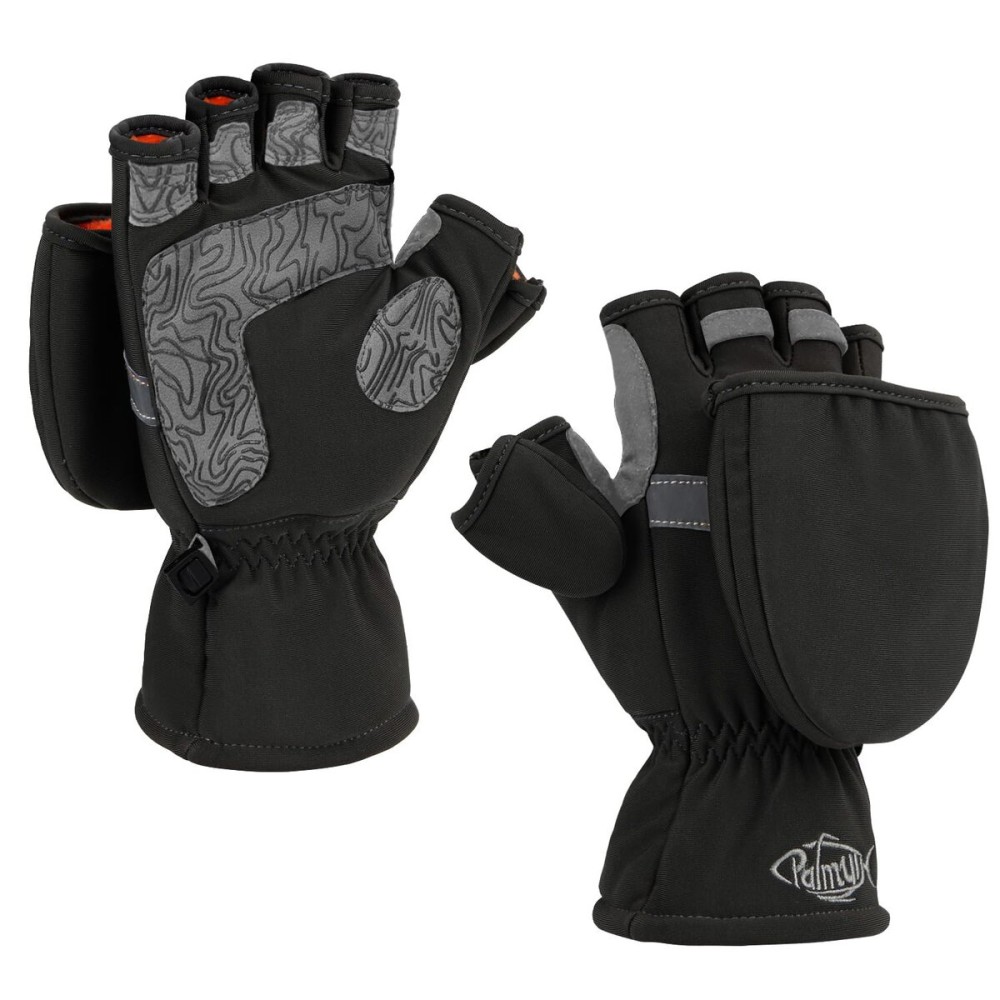 Palmyth Ice Fishing Gloves Convertible Mittens Flip Fingerless Mitt with Thinsulate 3M Warm for Cold Weather and Winter Men Women Photography Running Camera (Black, XX-Large)