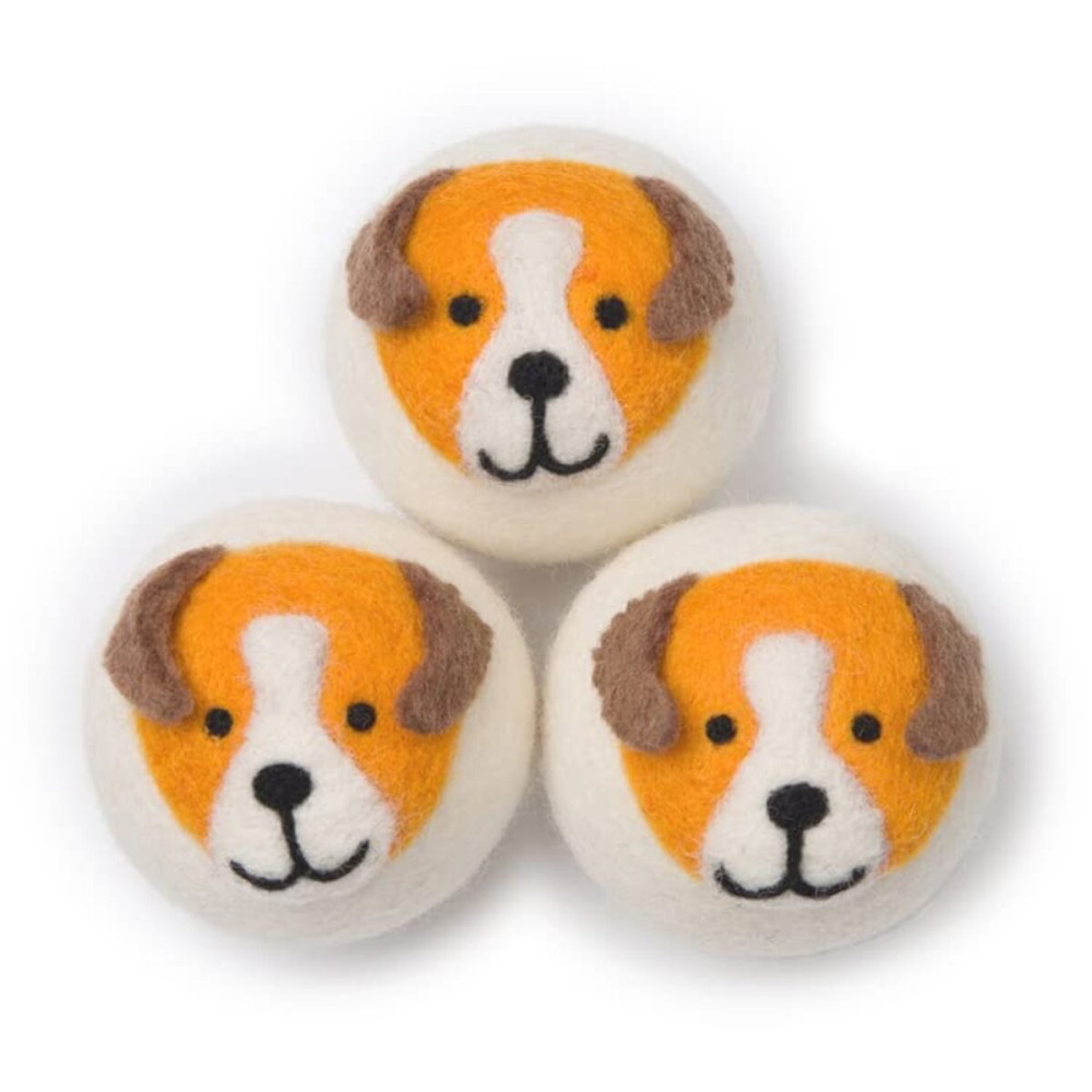 Wool Dryer Balls - Smart Sheep 3-Pack - XL Premium Natural Fabric Softener Award-Winning - Wool Balls Replaces Dryer Sheets - Wool Balls for Dryer - Laundry Balls for Dryer (Playful Pups)
