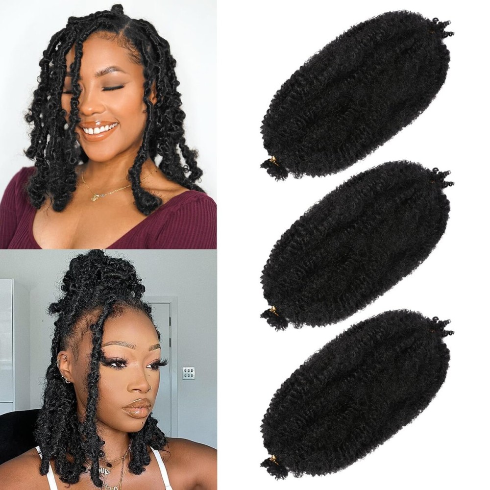 Marley Twist Braiding Hair 12 Inch 3 Packs Black Afro Twist Hair Pre Separated Afro Spring Twist Hair Pre Stretched Afro Kinky Twist Hair for Soft Locs Synthetic Marley Hair Extensions (12Inch,1B)