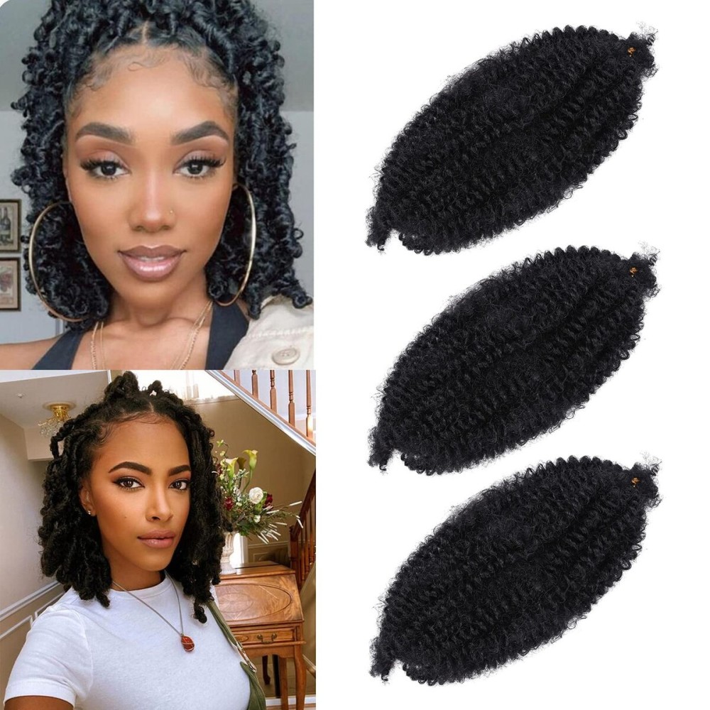 Marley Twist Braiding Hair 10 inch Black 3 Packs Pre Separated Springy Afro Twist Hair for Soft Locs Pre Fluffed Spring Twist Hair Synthetic Cuban Twist Hair Extensions (10 Inch,1B)