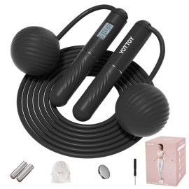 YOTTOY Cordless Jump Rope with Counter - Ropeless Rope 2 In 1 with Large Cordless Ball-Weighted Jump Rope for Women with LCD Display (Black)