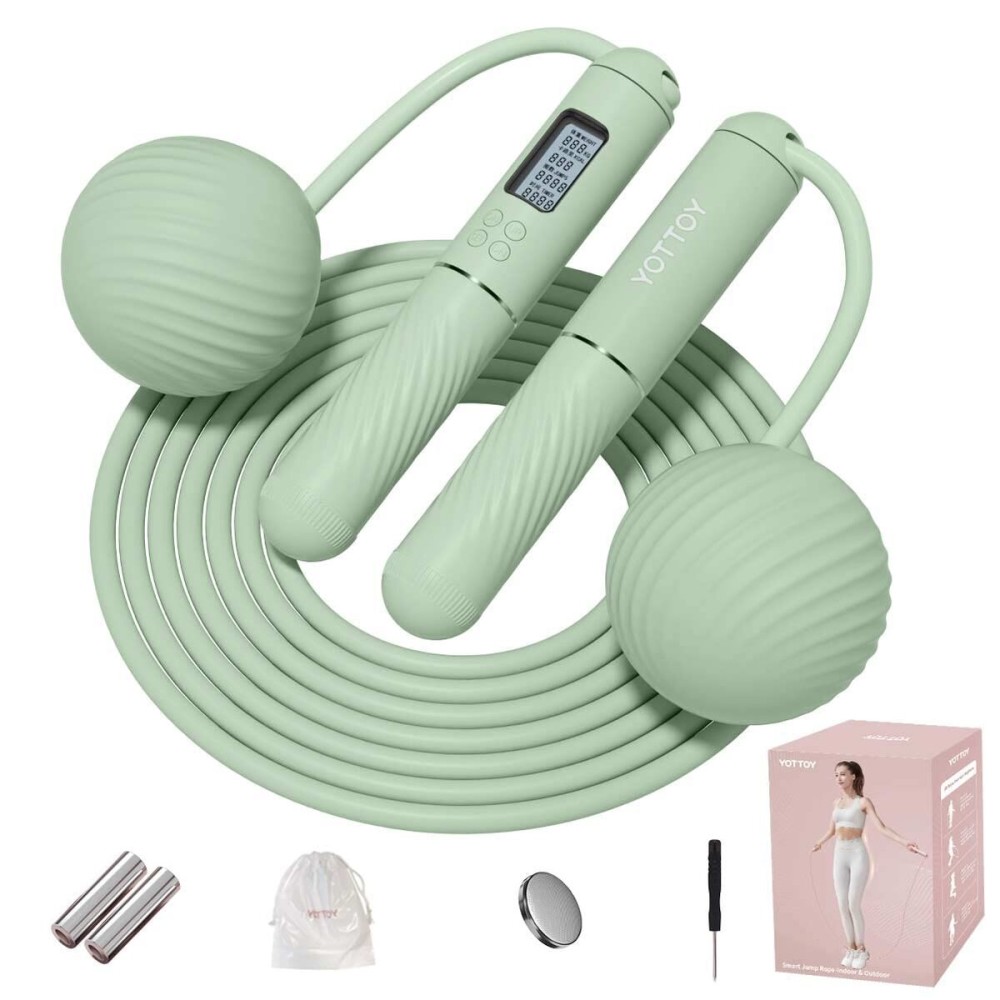 YOTTOY Cordless Jump Rope with Counter - Ropeless Jump Rope 2 In 1 with Large Cordless Ball-Weighted for Women with LCD Display (Green)