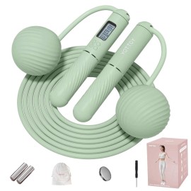 YOTTOY Cordless Jump Rope with Counter - Ropeless Jump Rope 2 In 1 with Large Cordless Ball-Weighted for Women with LCD Display (Green)