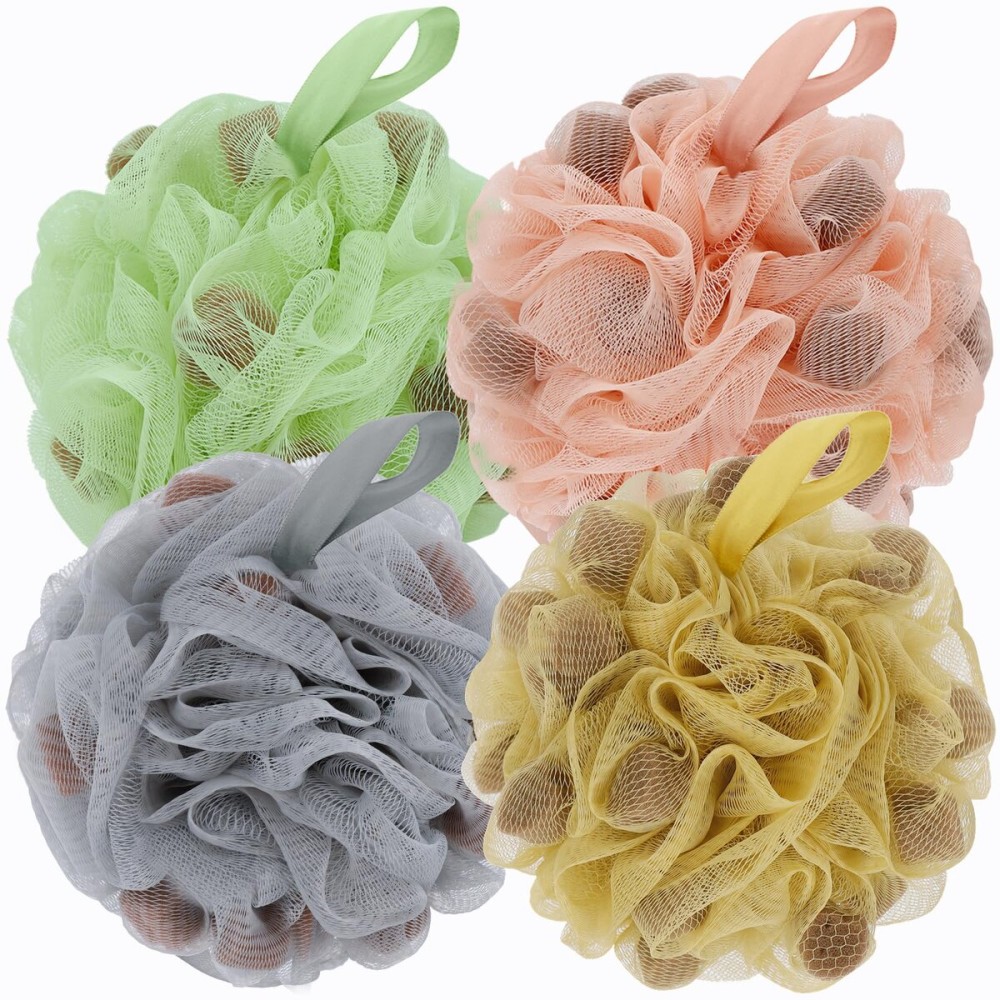 BCKENEY Bath Loofah Shower Sponge Body Back Scrubber Soft Mesh Shower Puffs Exfoliating Loofa for Women & Men Bath Accessories Cleaning Tool (4Pcs 60G Shower Puffs, Luxury)