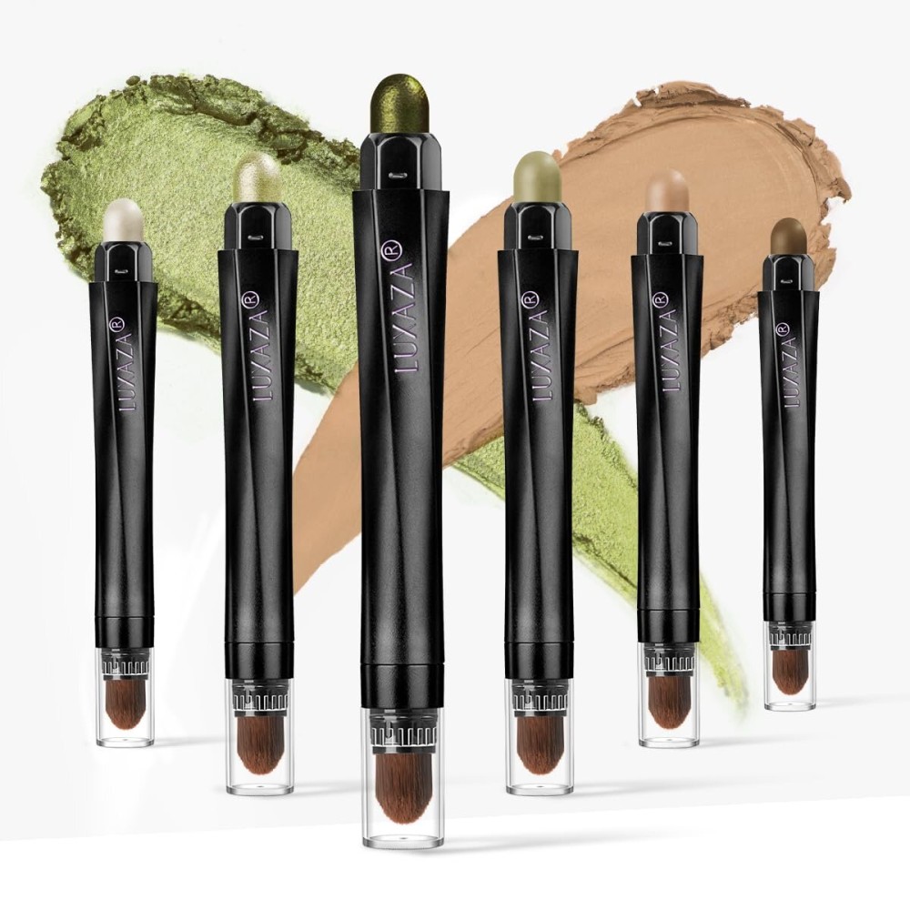 LUXAZA 6PCS Cream Eyeshadow Stick Makeup Sets,Green Eye Pencil, Metallic And Matte Shimmer Eye Shadow Eye Brightener Stick Pencil Crayon, C01-Fireflies Light