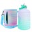 QuiFit 1 Gallon Water Bottle - with Straw & Motivational Time Marker Leak-Proof BPA Free Reusable Gym Sports Outdoor Large(128OZ) Capacity Water Jug(Purple/Green with Sleeve,1 Gallon)
