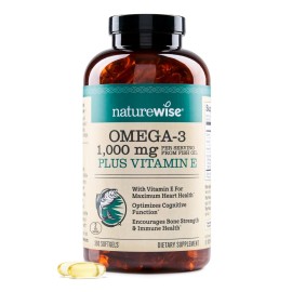 NatureWise Extra-Strength Omega 3 Fish Oil Supplement - 1000mg per Serving - 600 EPA & 400 DHA and Vitamin E - Support for Heart & Brain Health - Lemon Flavor, GMO-Free - 360 Softgels[6-Month Supply]