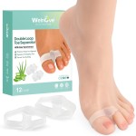 Welnove Pack of 12 Bunion Corrector, Toe Separators with 2 Loops, Big Toe Spacer Suitable for Bunion and Overlap Toe, Infused Aloe Vera Extract (Clear)