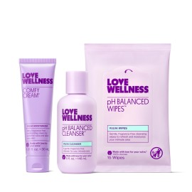 Love Wellness Skincare for Down There Bundle | Gentle pH Balancing Cleanser, Moisturizing Comfy Cream & Refreshing Wipes | Feminine Care for pH Balance, Dry & Sensitive Vulva | Fragrance-Free