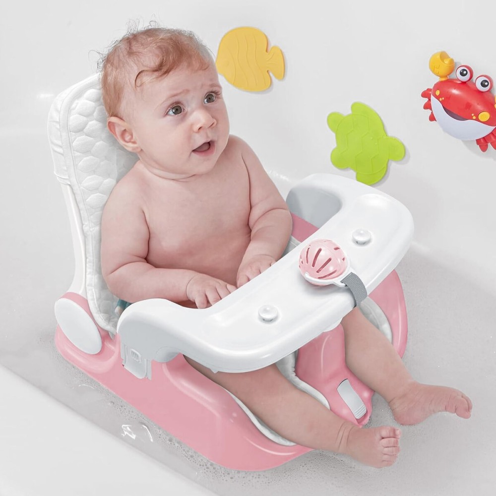BabyBond Baby Bath Seat with Sitting & Lying 2 Modes, 3-Speed Adjustment, Powerful Suction Cups, Infant Bathtub Chair with Soft and Comfortable Towel, Folding and Hanging