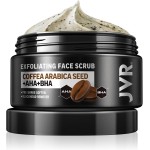 JVR Face Scrub for Men, Facial Scrub for Deep Exfoliating, Cleansing, Removing Blackheads, Ingrown Hair, Pre-shave Soften, Organic Formulated with Coffee Extract, AHA and BHA Face Exfoliator (4.23 oz)