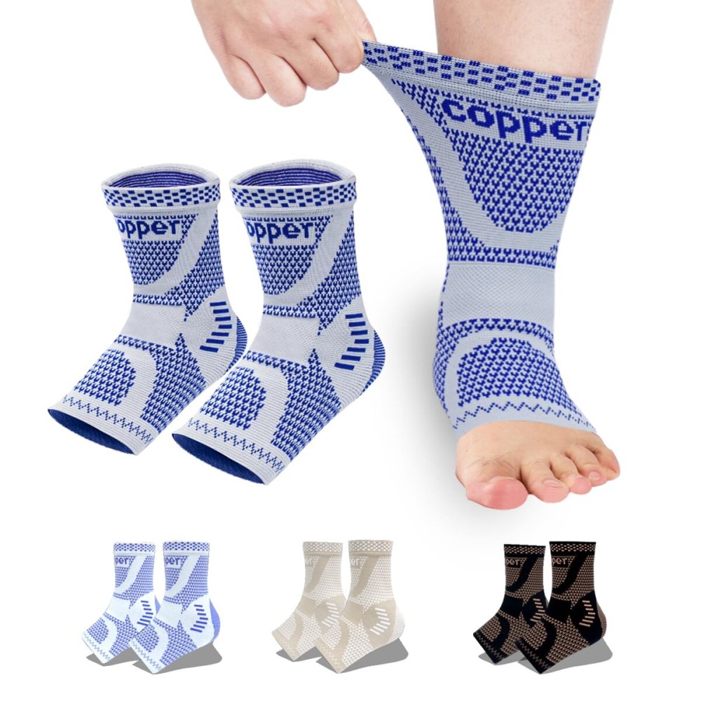 LISEPWU Copper Ankle Brace, Copper Infused Ankle Support Compression Sleeve for Men & Women, for Foot Pain Relief, Sprained Recovery, Achilles Tendonitis, Daytime or Night Use(Blue L)