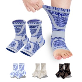 LISEPWU Copper Ankle Brace, Copper Infused Ankle Support Compression Sleeve for Men & Women, for Foot Pain Relief, Sprained Recovery, Achilles Tendonitis, Daytime or Night Use(Blue L)