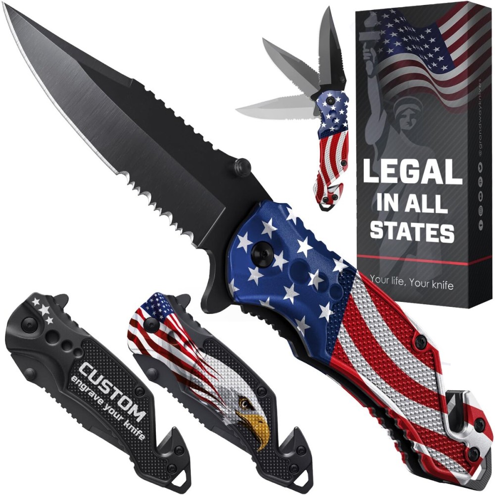 Legal Pocket Knife with American Flag - Folding Sharp Blade - Small Patriotic Knives fo EDC - United States Gifts - Best for Men Boys Teenagers - Nice Tool US - Gift Idea fo Men & Women 6680 F