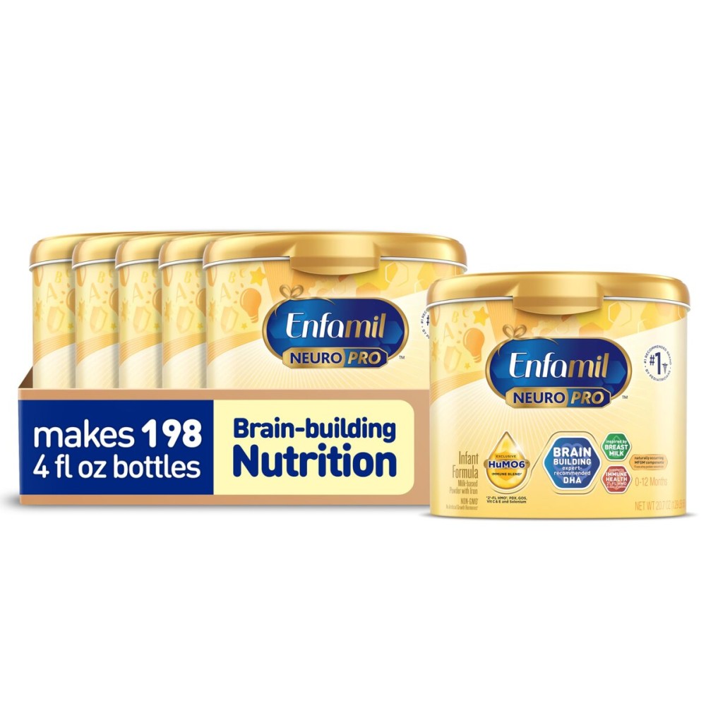 Enfamil NeuroPro Baby Formula, Milk-Based Infant Nutrition, MFGM* 5-Year Benefit, Expert-Recommended Brain-Building Omega-3 DHA, Exclusive HuMO6 Immune Blend, Non-GMO, 124.2 oz