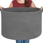 MEGASKET Large Dark Grey Storage Basket, Woven Cotton Rope Baskets for Storage, Big Blanket Organizer Storage Basket for Living Room, Kids Room Toy Storage Organizer Box, Blanket Keeper (22x14)