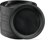 PLASTICPRO 400 PCS Black Plastic Plates Light Weight 10\'\' Inch Plastic Dinner Plates Black Plates Disposable for Party and Wedding