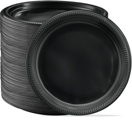 PLASTICPRO 400 PCS Black Plastic Plates Light Weight 10\'\' Inch Plastic Dinner Plates Black Plates Disposable for Party and Wedding