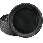 PLASTICPRO 100 PCS Black Plastic Plates Light Weight 10\'\' Inch Plastic Dinner Plates Black Plates Disposable for Party and Wedding