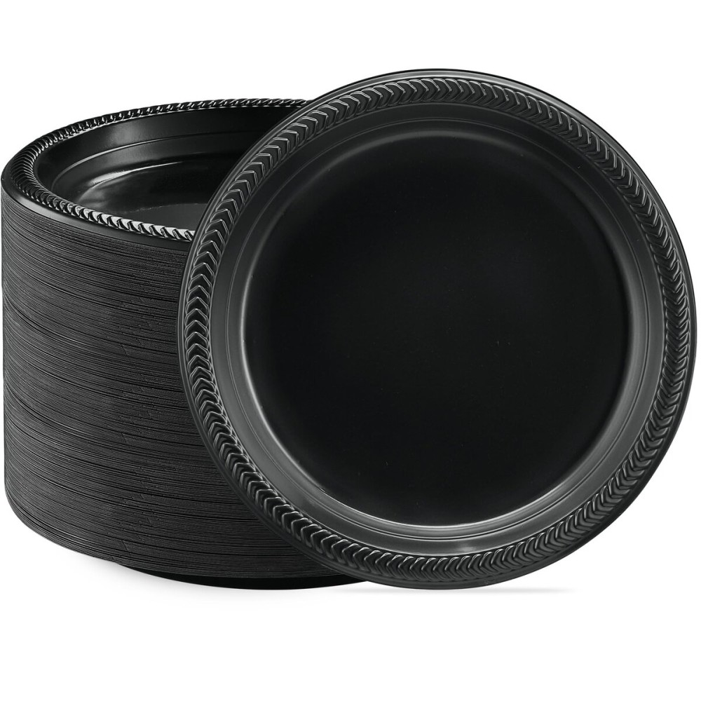 PLASTICPRO 400 PCS Black Plastic Plates Light Weight 9 Inch Plastic Dinner Plate Black Plates Disposable for Party and Wedding