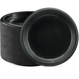 PLASTICPRO 400 PCS Black Plastic Plates Light Weight 9 Inch Plastic Dinner Plate Black Plates Disposable for Party and Wedding