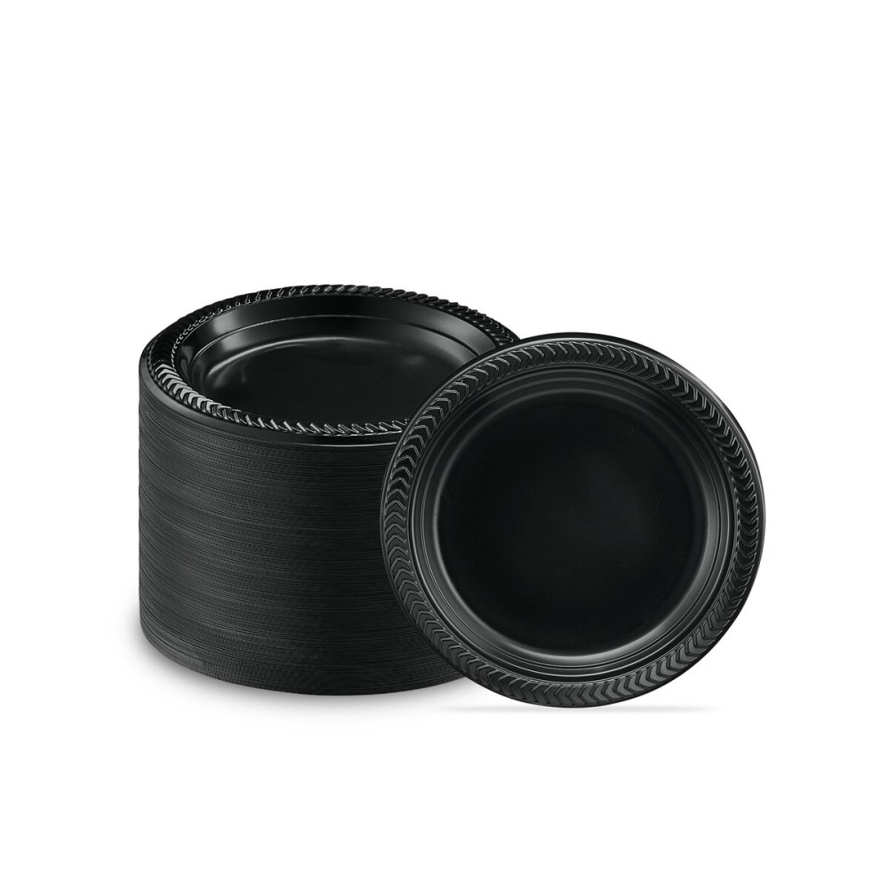 PLASTICPRO 400 PCS Black Plastic Plates Light Weight 6 Inch Plastic Dessert Plates Black Plates Disposable for Party and Wedding