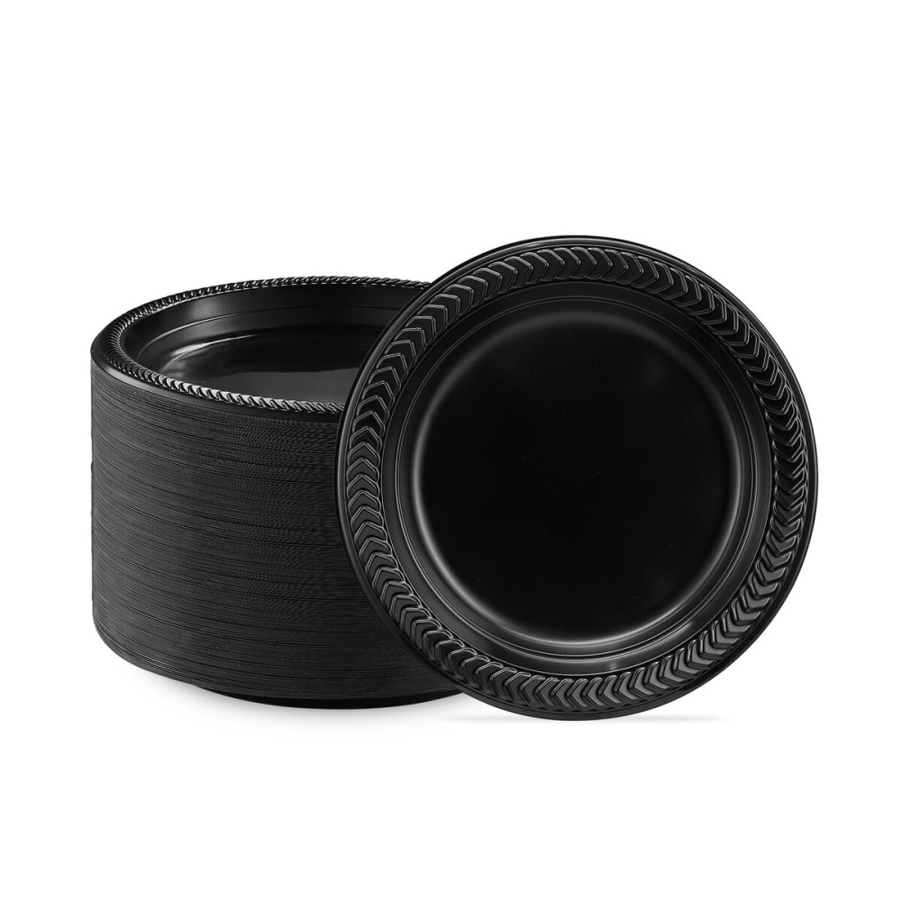 PLASTICPRO 400 PCS Black Plastic Plates Light Weight 7 Inch Plastic Dinner Dessert Appetizer Plates Black Plates Disposable for Party and Wedding