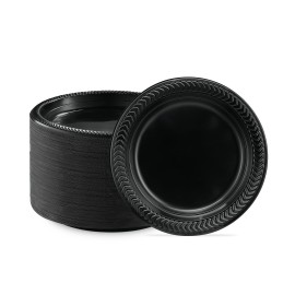 PLASTICPRO 400 PCS Black Plastic Plates Light Weight 7 Inch Plastic Dinner Dessert Appetizer Plates Black Plates Disposable for Party and Wedding