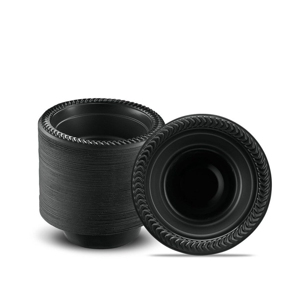 PLASTICPRO 200 PCS Black Plastic Bowls Light Weight 5 oz Small Plastic Soup Bowls Black Salad Dessert Plates Disposable for Party and Wedding
