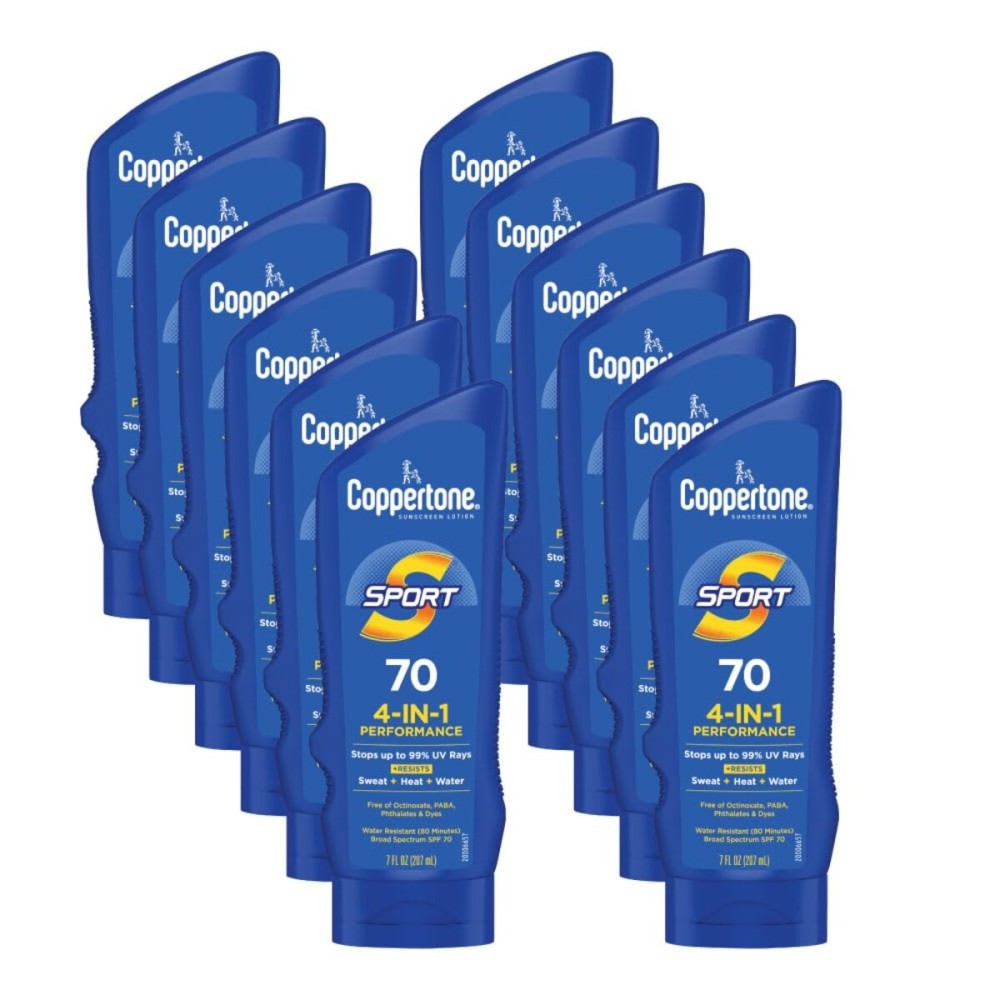Coppertone Sport Sunscreen Lotion, Broad Spectrum SPF 70 Sunscreen Multi Pack, 7 Fl Oz, Pack of 12