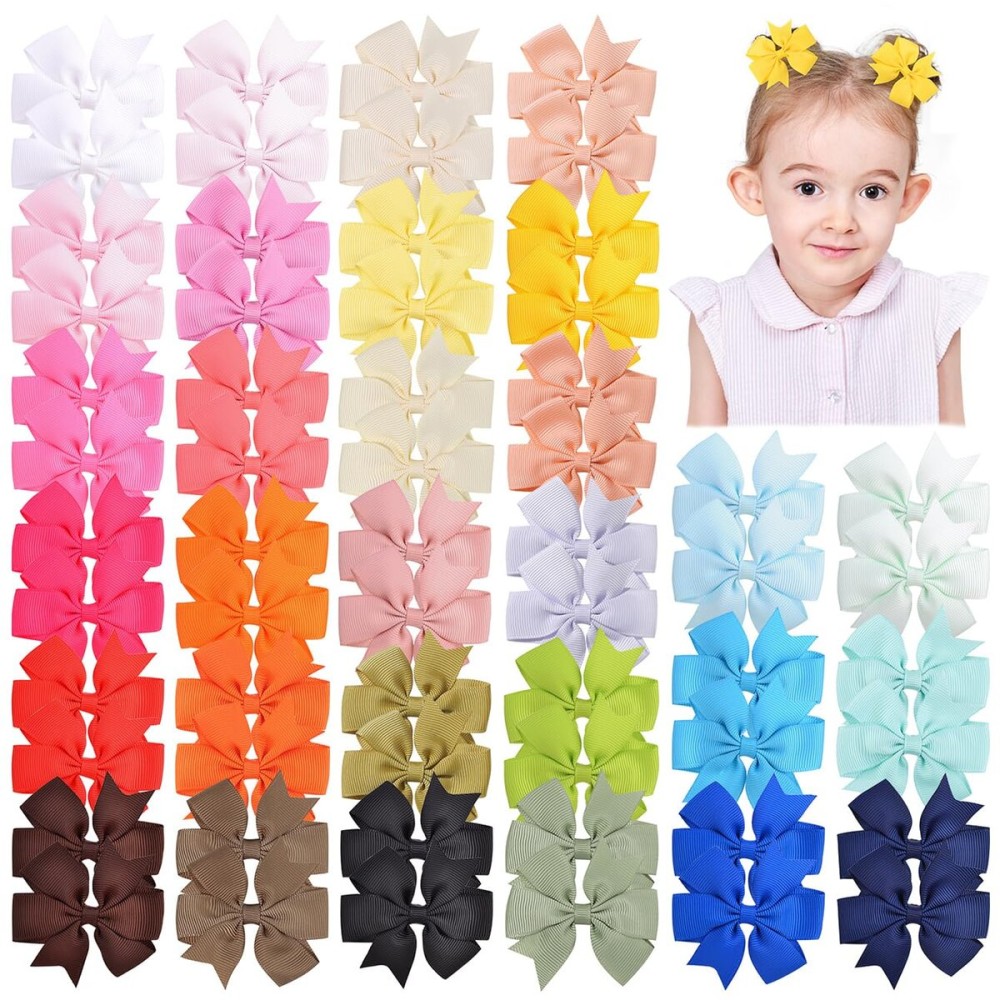 Choicbaby 2.3 Inches Mini Baby Hair Bows 60pcs Grosgrain Ribbon Toddler Hair Accessories with Alligator Clip Bow for Baby Girls Toddlers Gift