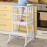 COSYLAND Kids Kitchen Step Stool Helper with Gloves Removable Anti-Drop Railing Safety Rail, Non-Slip Mat Standing Tower Stepping Stool for Toddlers Bathroom Sink Counter Learning 1.5-3 Years White