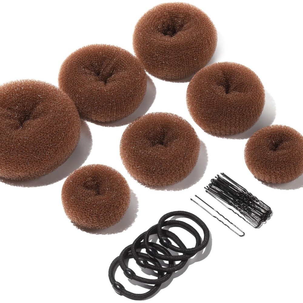 Teenitor Hair Bun Maker, 7pcs Bun Donuts for hair Buns(1 Extra-Large, 2 Large, 2 Medium, 2 Small), Light Brown