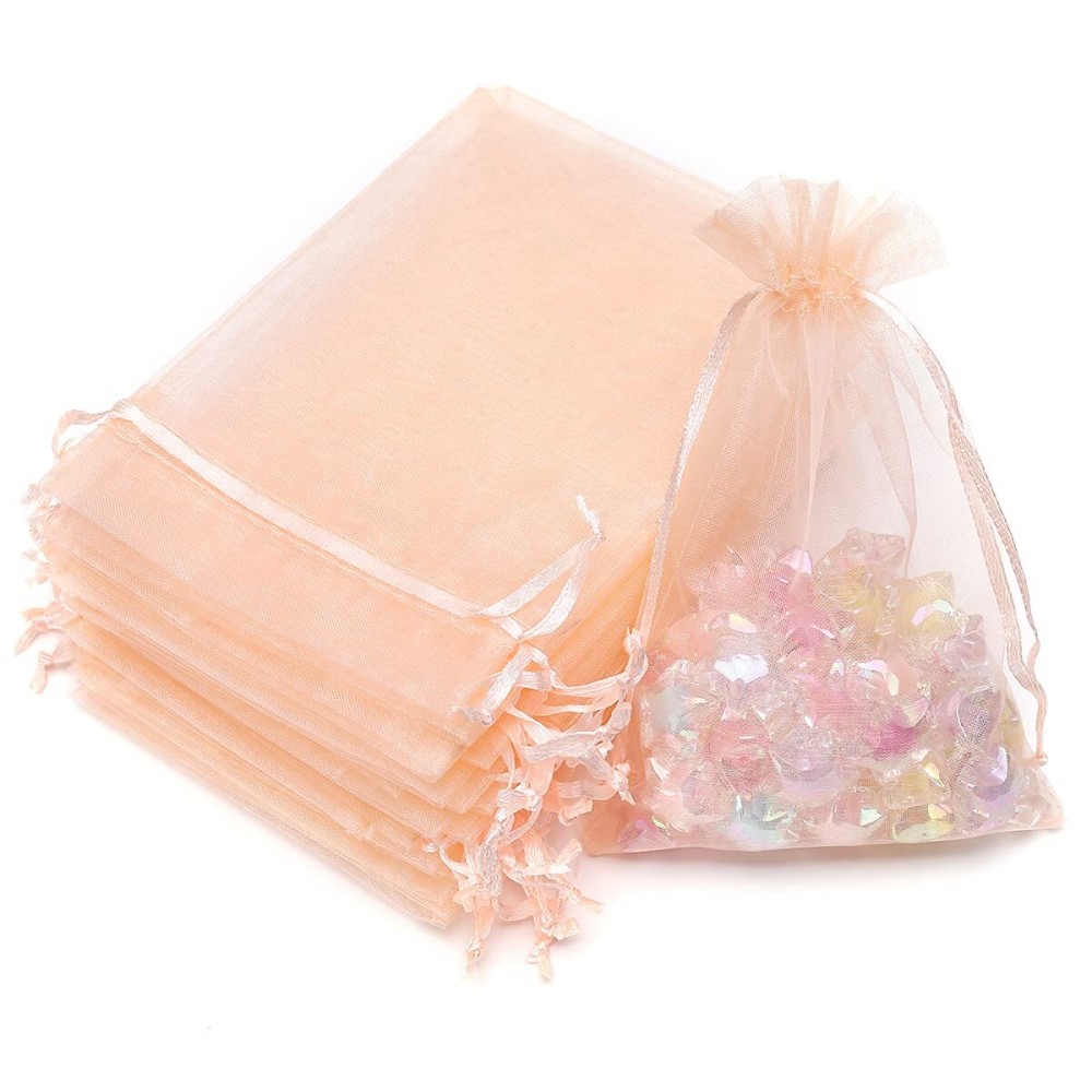 Akstore 50Pcs 3.15x4(8x10cm) Sheer Drawstring Organza Jewelry Pouches Wedding Party Christmas Favor Gift Bags (Champagne, 3x4)