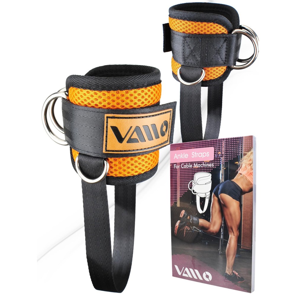 Orange VAIIO Ankle Straps for Cable Machines,Adjustable Comfort fit Neoprene, Reinforce Double D-Ring - Premium Ankle Cuffs to Improve Abdominal Muscles, Lift The Butts, Tone The Legs for Men & Women