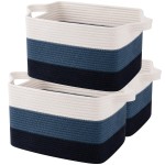 OIAHOMY Storage Basket, Woven Baskets for Storage, Cotton Rope Basket for toys,Towel Baskets for Bathroom - Pack of 3, Gradient Blue