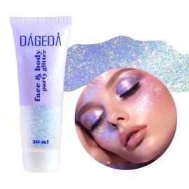DAGEDA Body Glitter Gel, Holographic Face Glitters Body Gel Shimmer Liquid Eyeshadow, Color Changing Glitter for Face Hair Nails, Glitter Under Light Festival Glitter Makeup 1.7oz (Galaxy Blue)