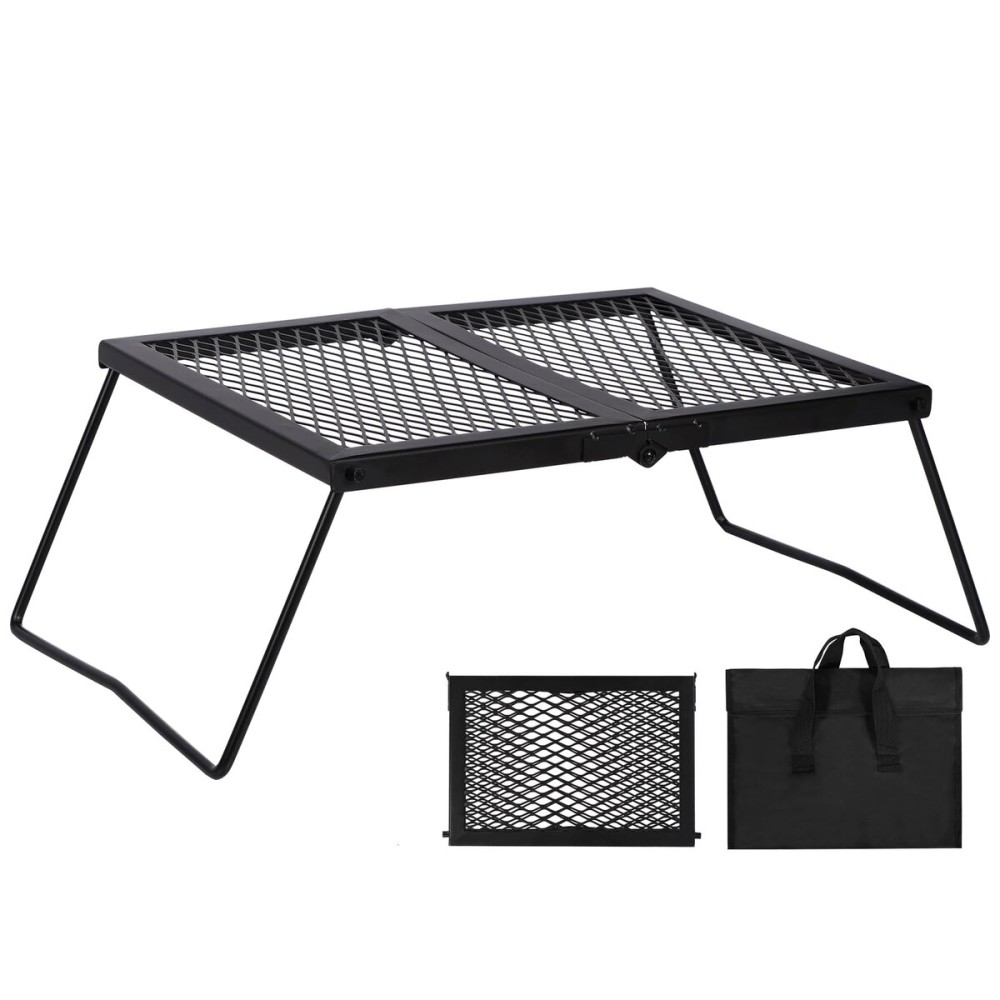REDCAMP Folding Campfire Grill Heavy Duty Steel Grate, Portable Camp Fire Cooking Rack Over Fire Pit with Carrying Bag for Outdoor BBQ Camping